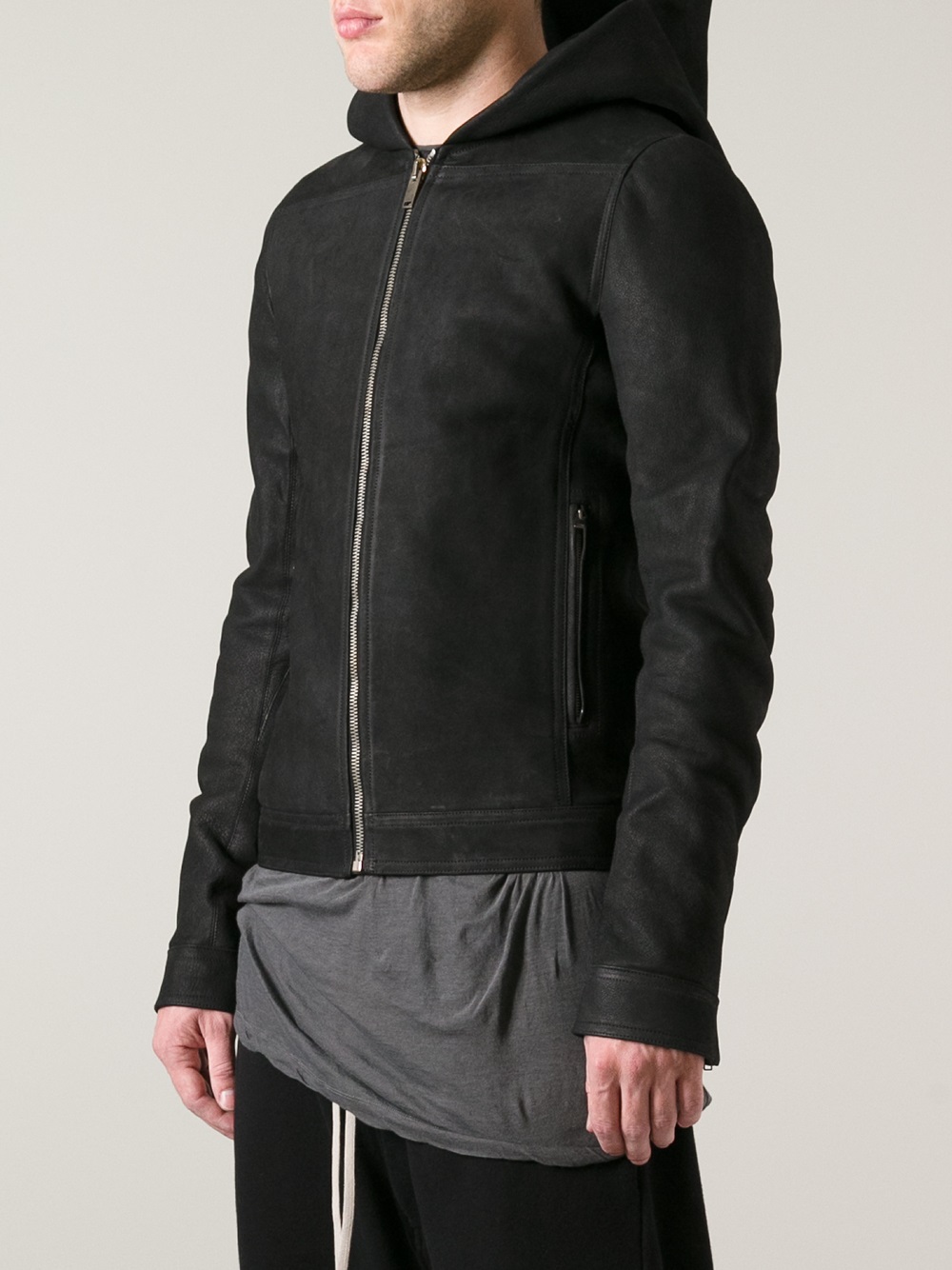 Rick Owens Hooded Biker Leather Jacket In Black For Men Lyst Gallery