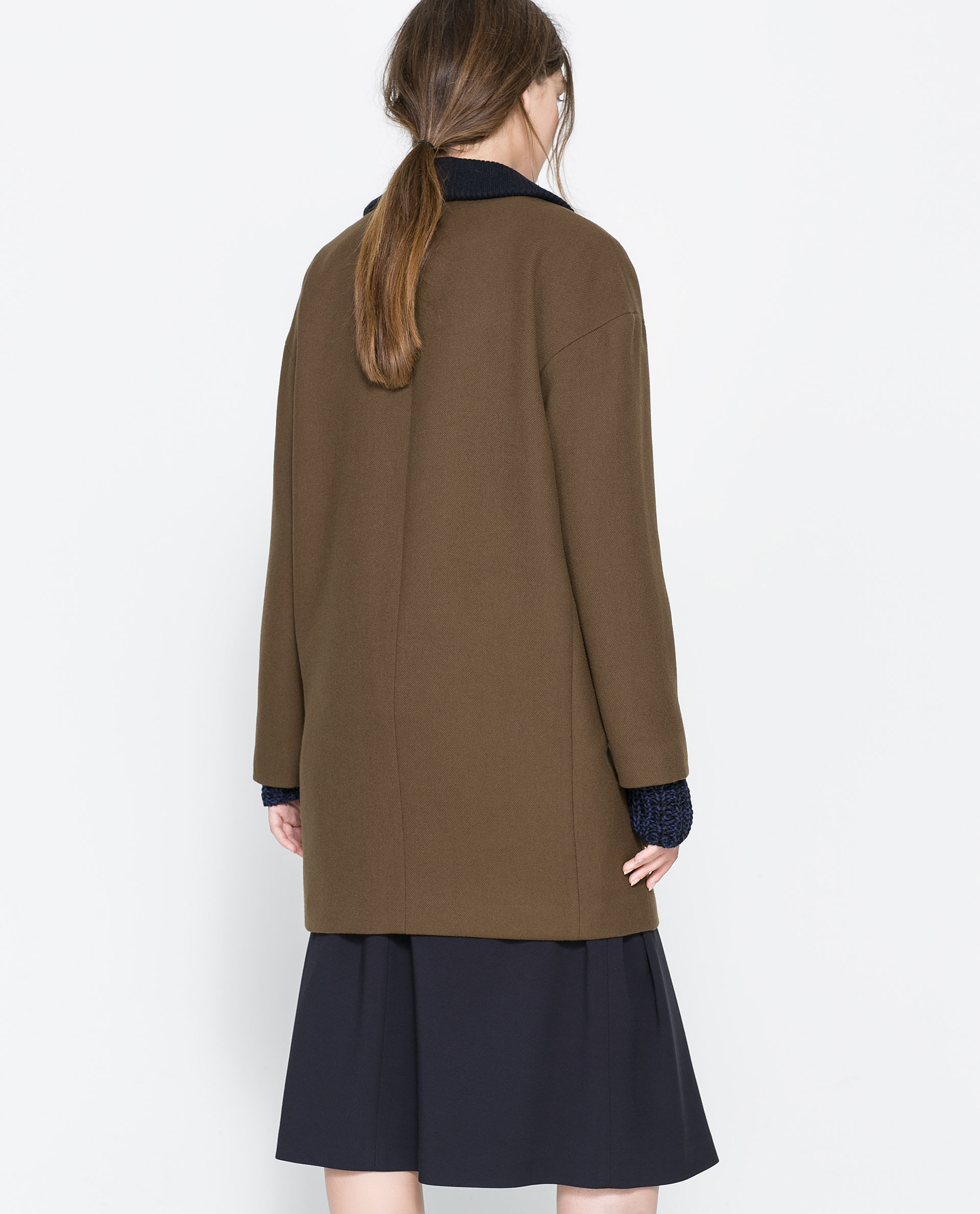 Zara Coat with Knitted Lapel in Black Lyst