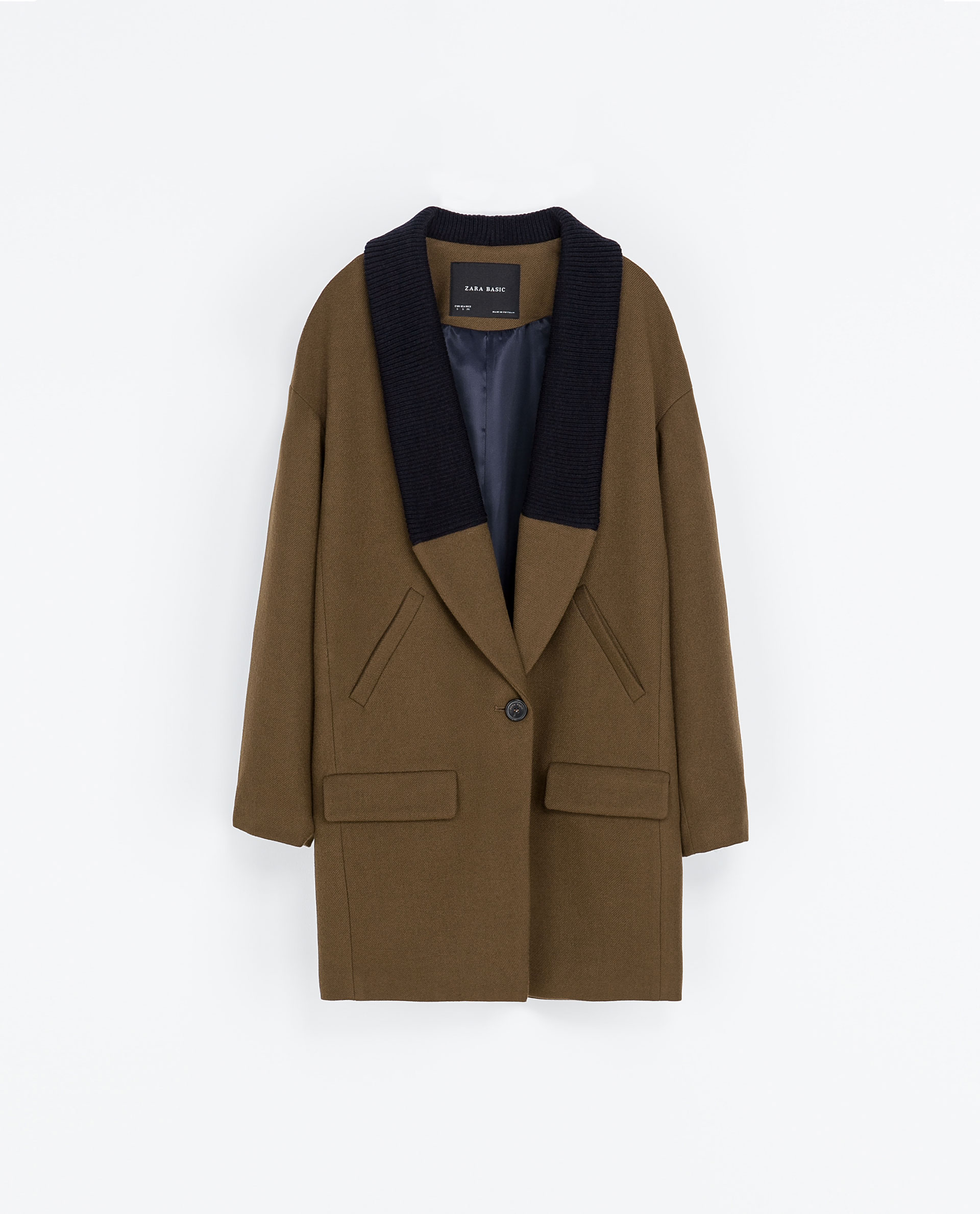 Zara Coat with Knitted Lapel in Black Lyst