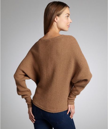 Bcbgmaxazria Camel Ribbed Knit Dolman Sleeve Camille Cropped Sweater in ...