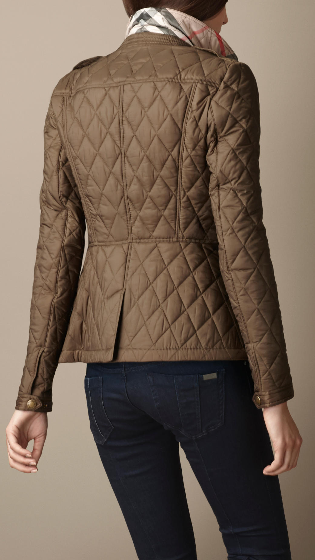 Lyst - Burberry Fitted Diamond Quilt Jacket in Brown