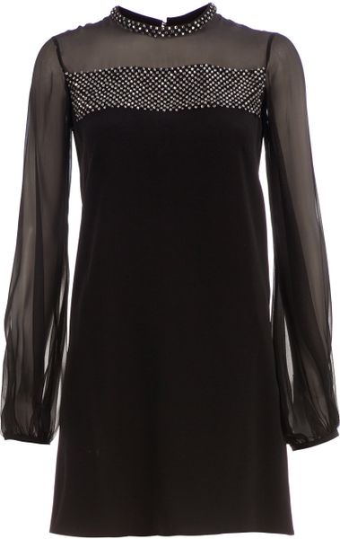 Emilio Pucci Emilio Pucci Embellished Sheer Sleeve Shift Dress in Black ...