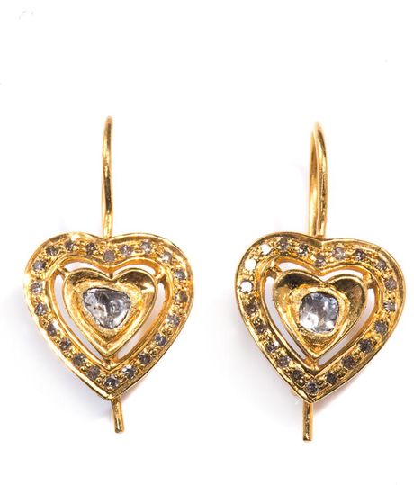 Jade Jagger Diamond Gold Plated Heart Earrings in Gold | Lyst