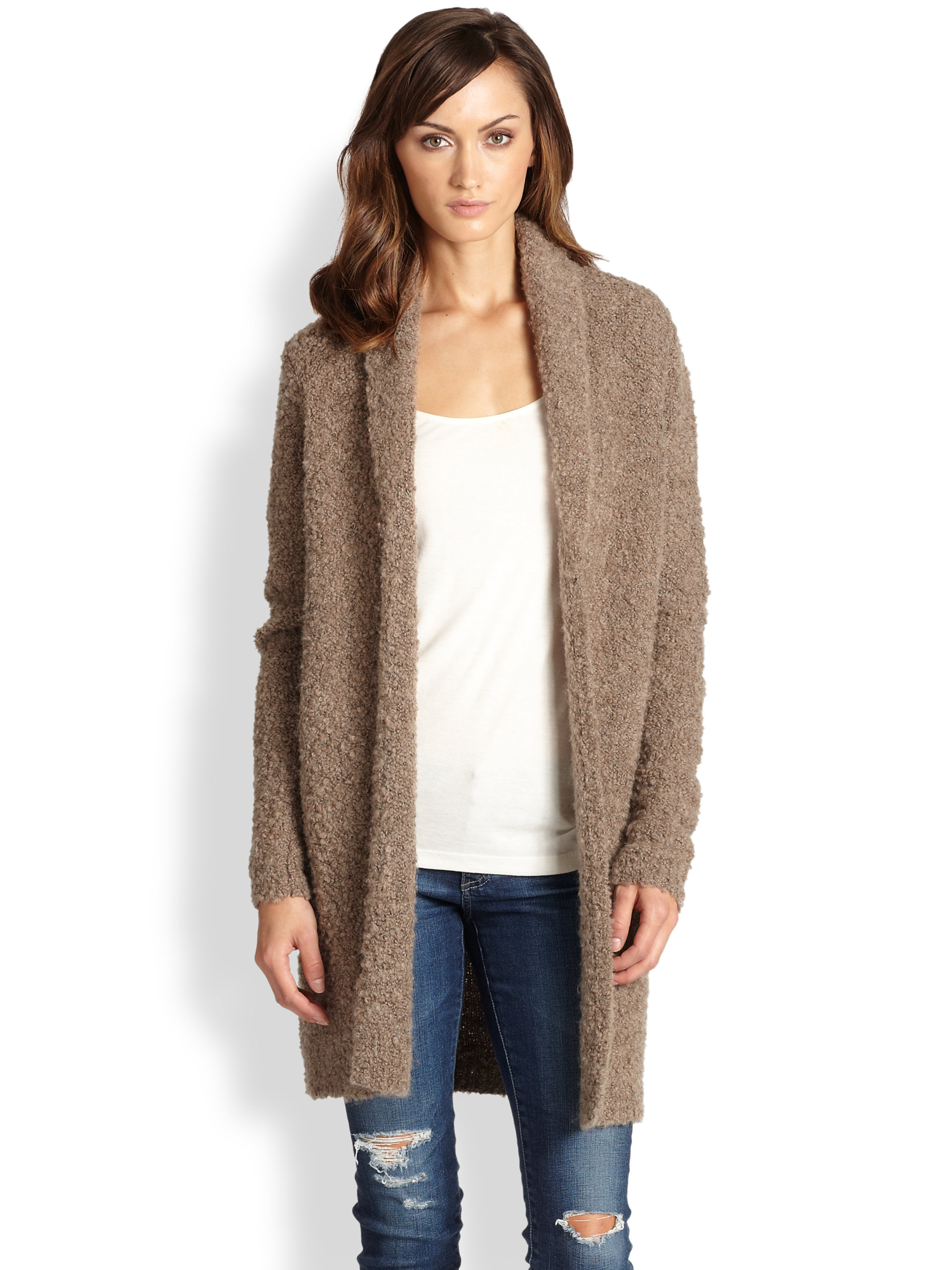 Lyst Joie Wendi Knit Boucle Cardigan in Brown