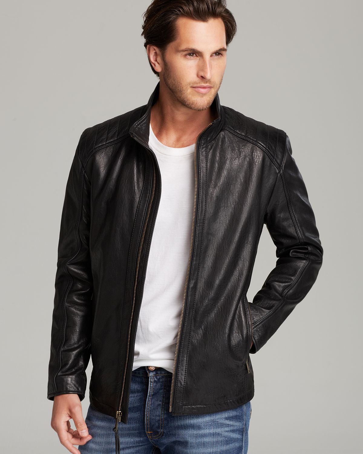 Marc new york Quilted Shoulder Leather Jacket in Black for Men | Lyst