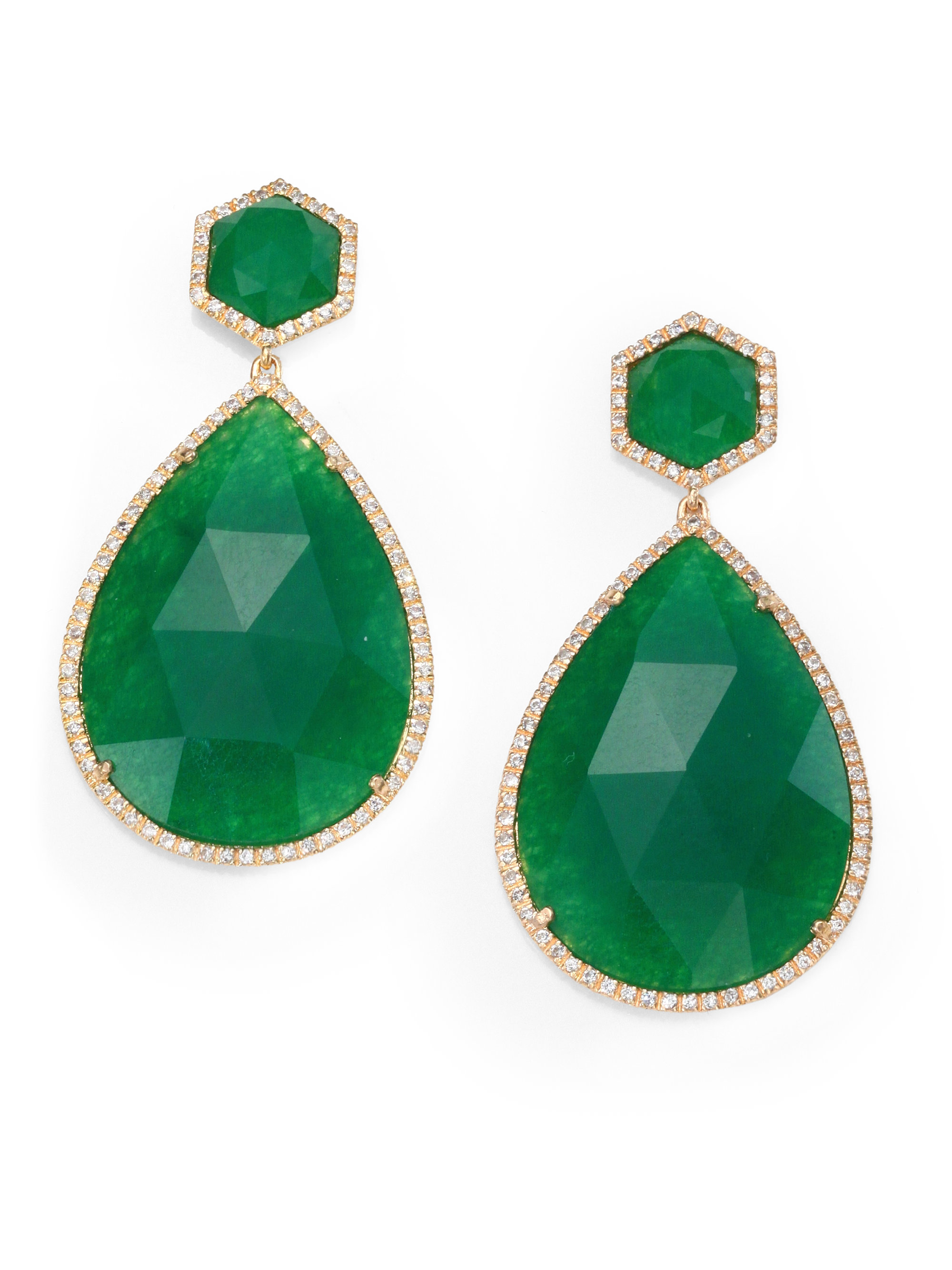 Lyst Mija Green Jade Pavé White Shire Teardrop Drop Earrings Gallery
