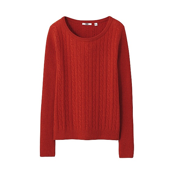 Uniqlo Cashmere Blend Cable Round Neck Sweater in Orange for Men | Lyst