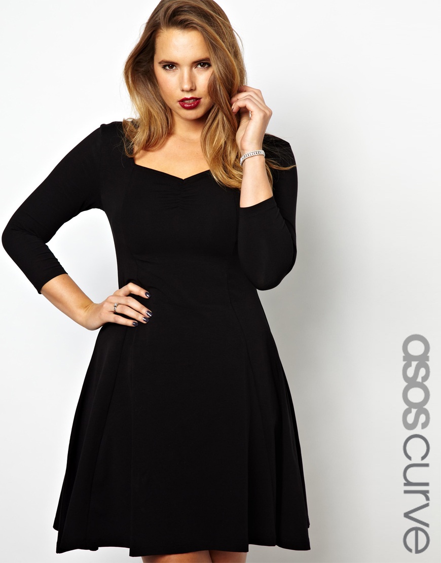 Lyst - Asos Asos Curve Exclusive Skater Dress with 34 Sleeve in Black