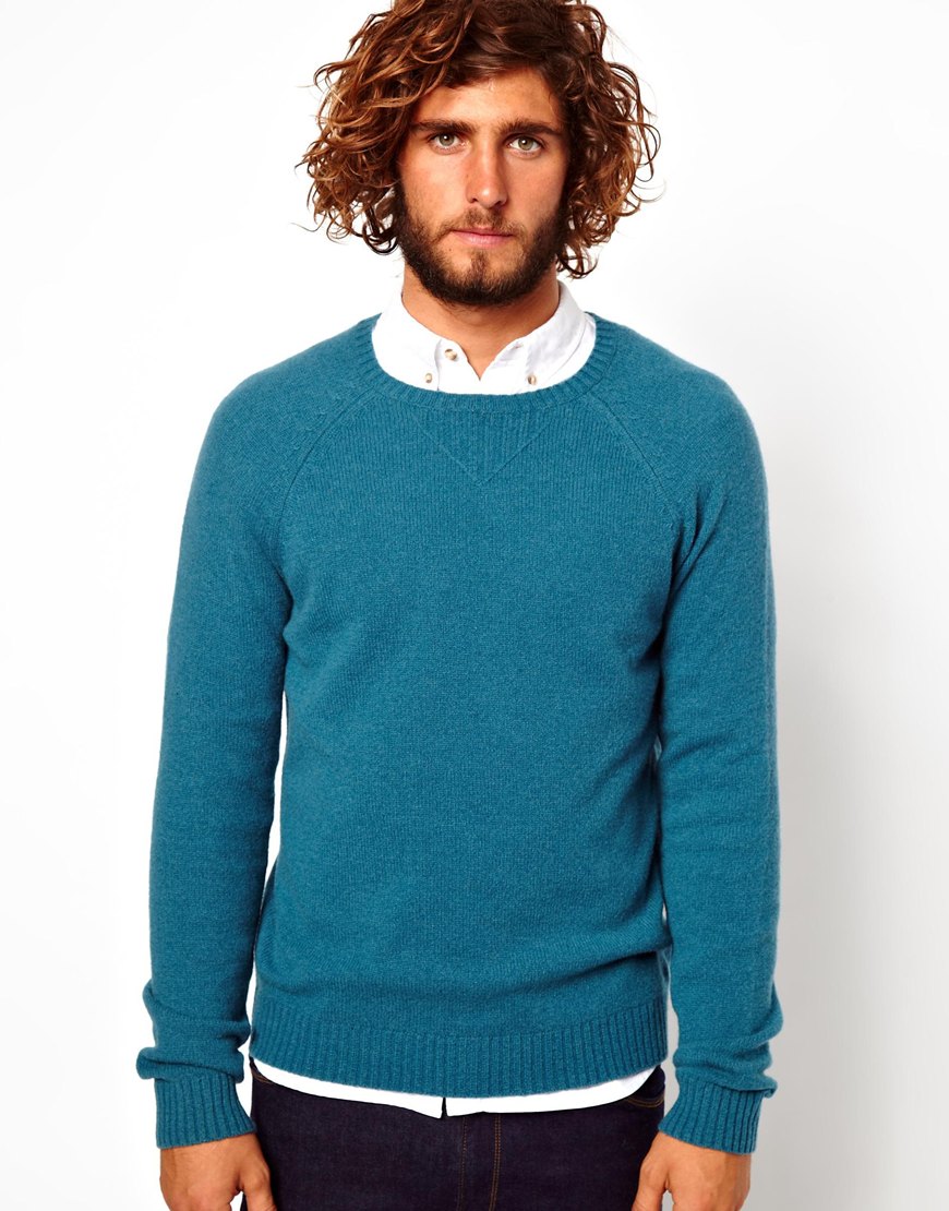 Lyst - Herschel Supply Co. Asos Lambswool Rich Sweater in Blue for Men