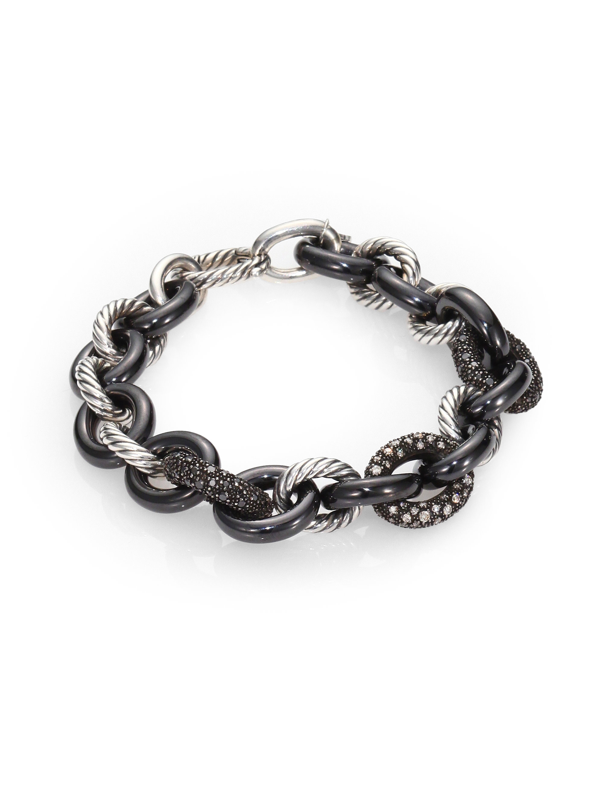 David Yurman Diamond Ceramic Sterling Silver Chain Link Bracelet in ...