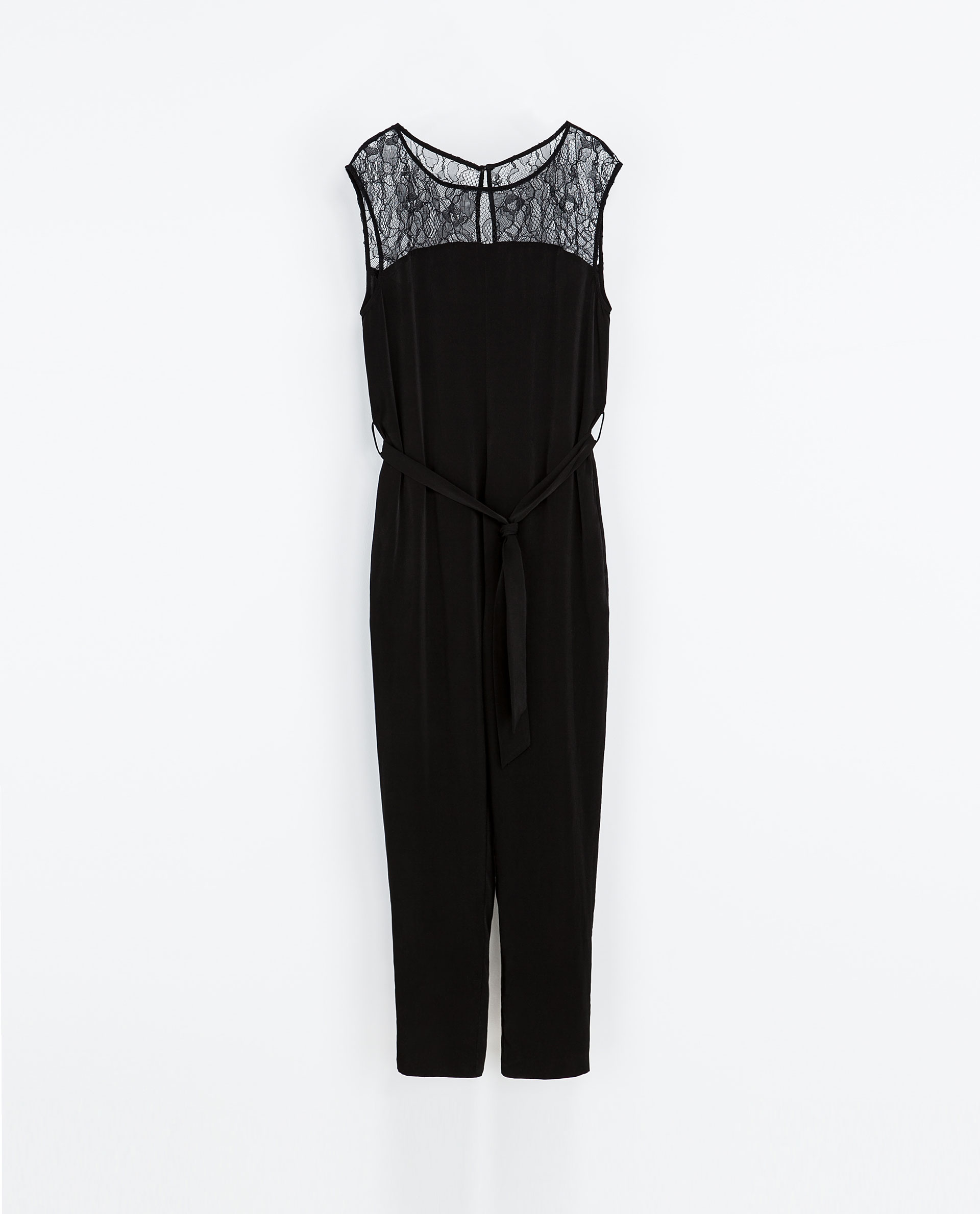 Zara Jumpsuit with Lace Yoke in Black | Lyst