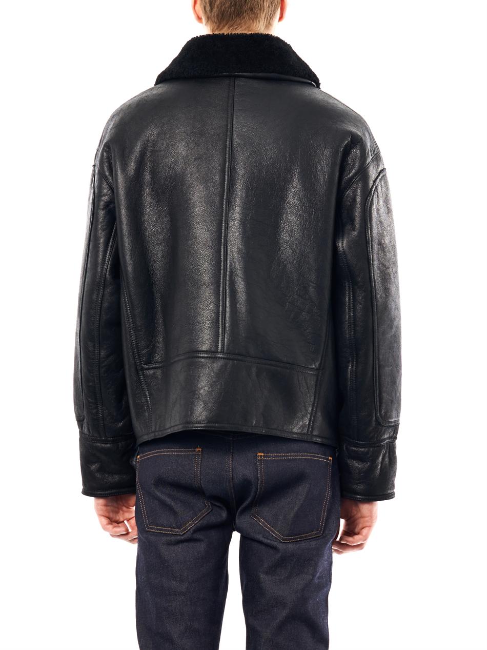 Black Leather Aviator Jacket With White Fur Images