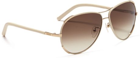 Chloé Leather Trim Aviator Sunglasses in Gold (Neutral and Brown) | Lyst