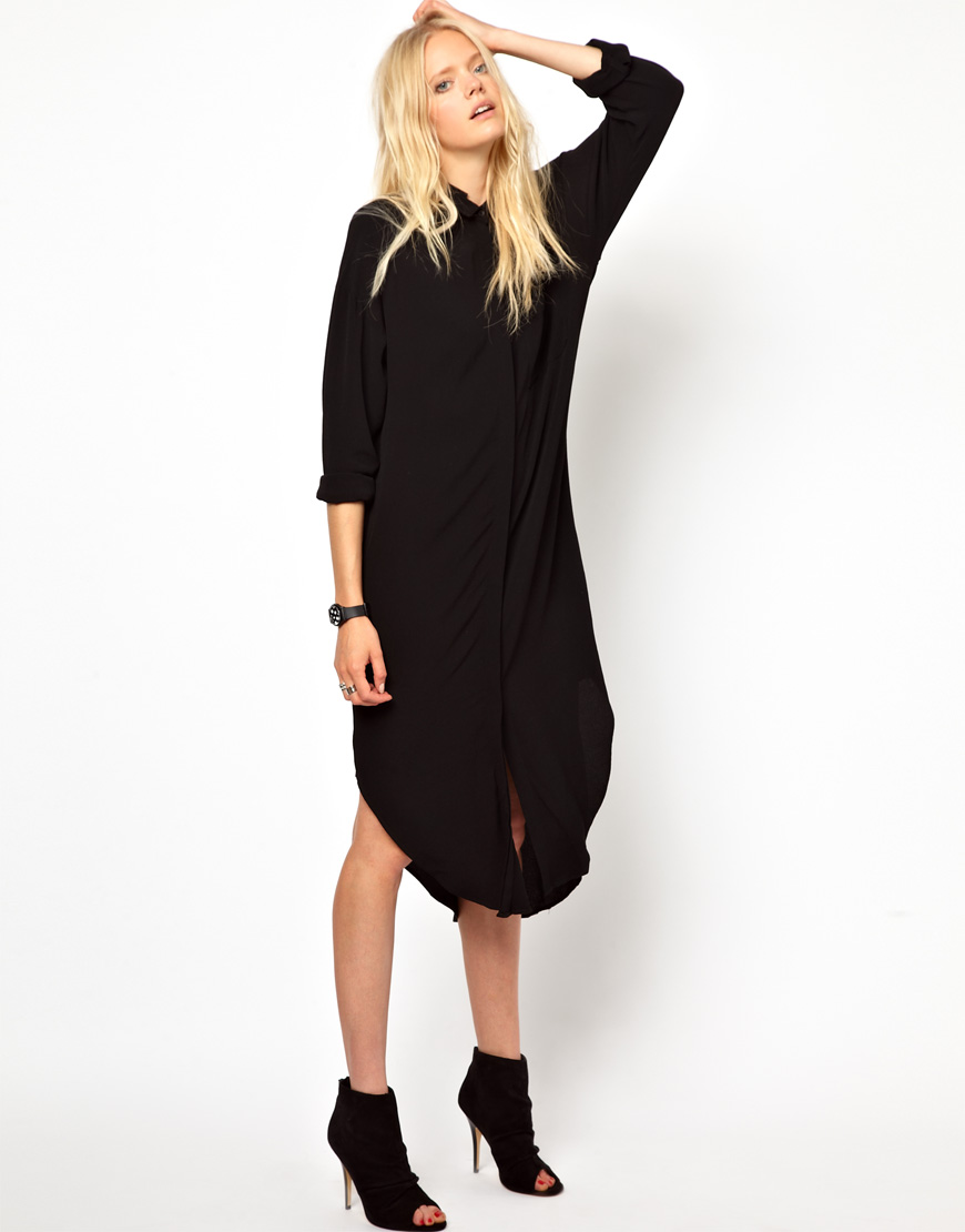 Lyst - Just Female Long Shirt Dress in Black