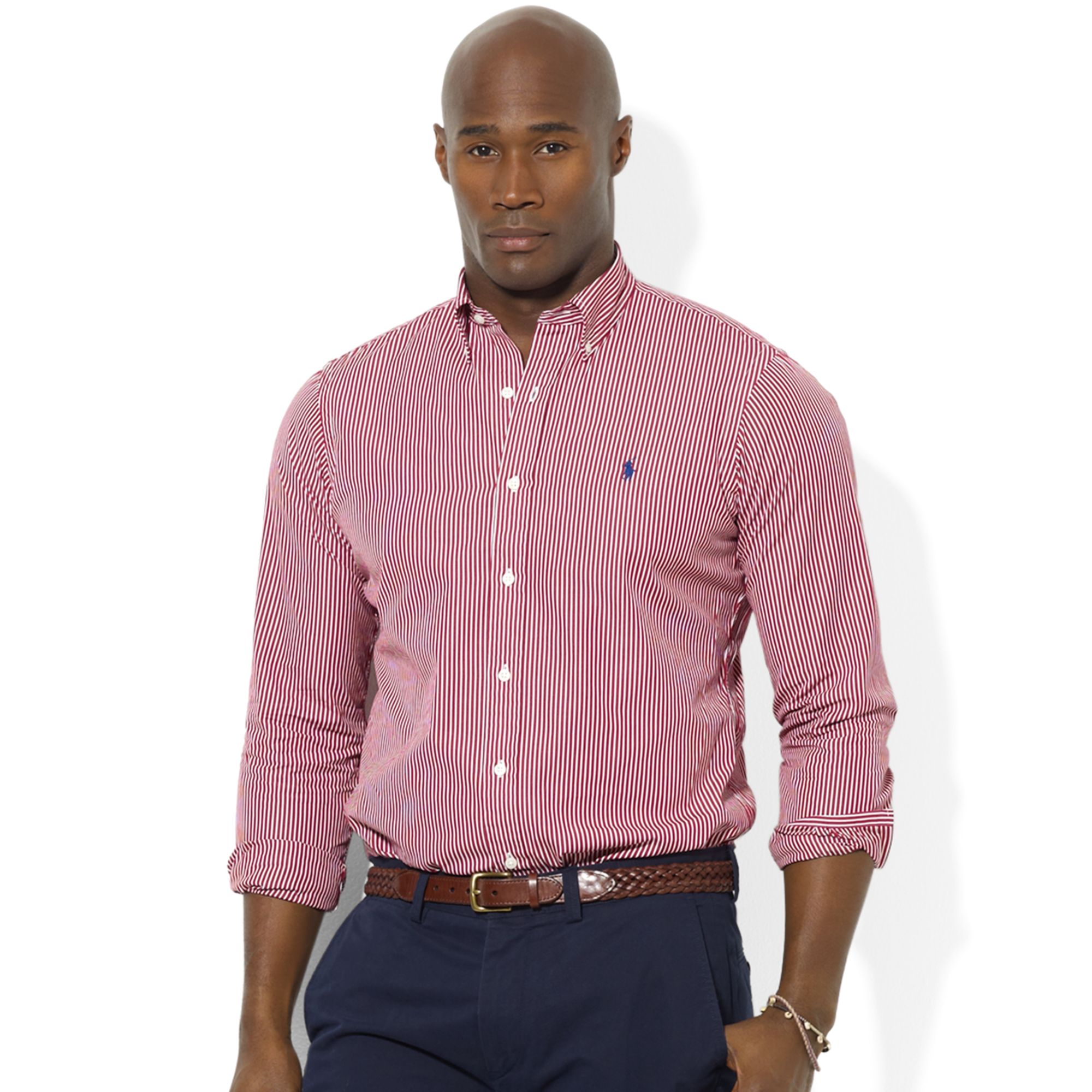 Ralph lauren Classicfit Shortsleeve Striped Sport Shirt in Red for Men | Lyst