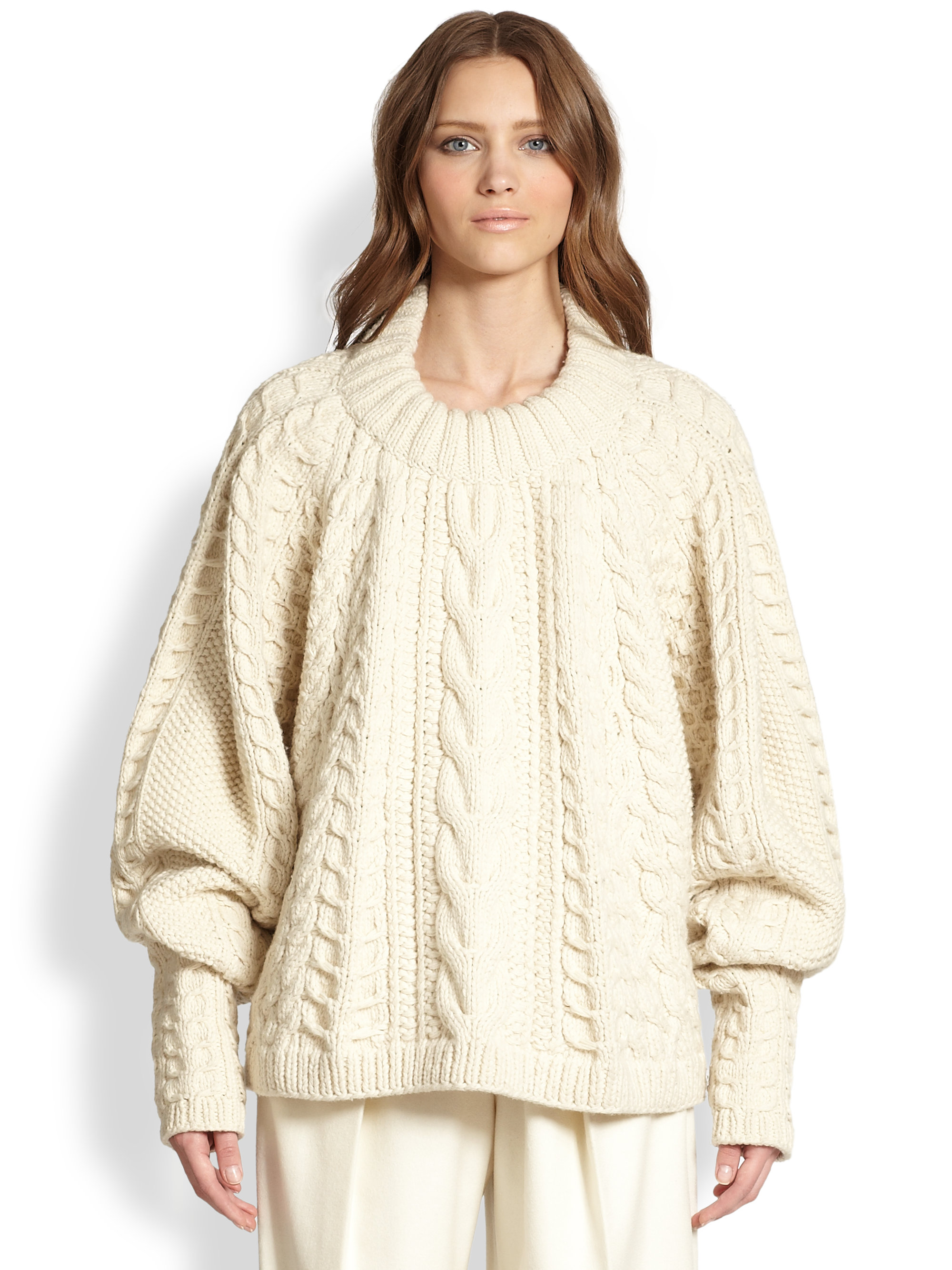 Lyst - The Row Wool Cashmere Cableknit Blouson Sweater in White