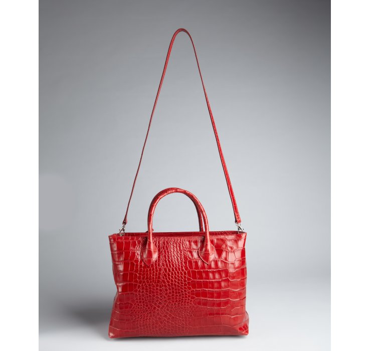 Lyst Furla Red Croc Embossed Leather Martha Top Handle Bag in Red