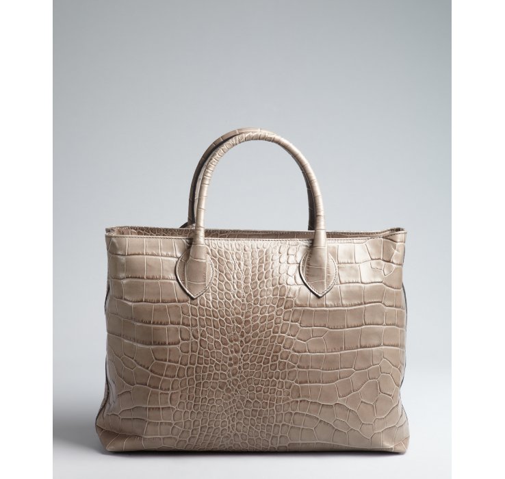 Lyst - Furla Taupe Croc Embossed Leather Martha Top Handle Bag in Natural