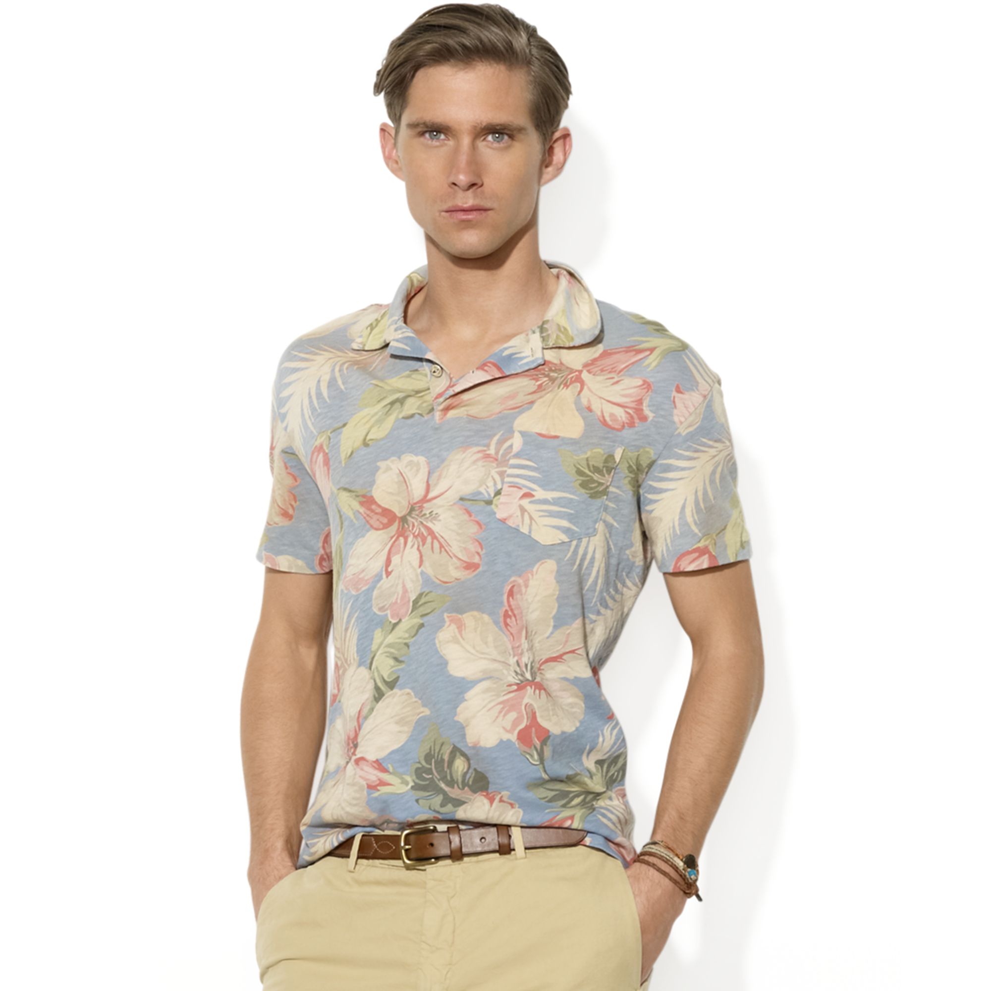 Ralph lauren Short Sleeved Hibiscus Print Gauze Jersey Polo Shirt for ...