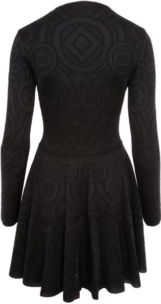 Alexander Mcqueen Black Long Sleeve Lace Knit Dress in Black | Lyst