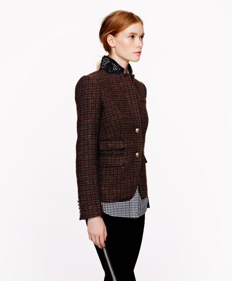 J.crew Petite Schoolboy Blazer in Beaded Tweed in Gray (brown multi) | Lyst