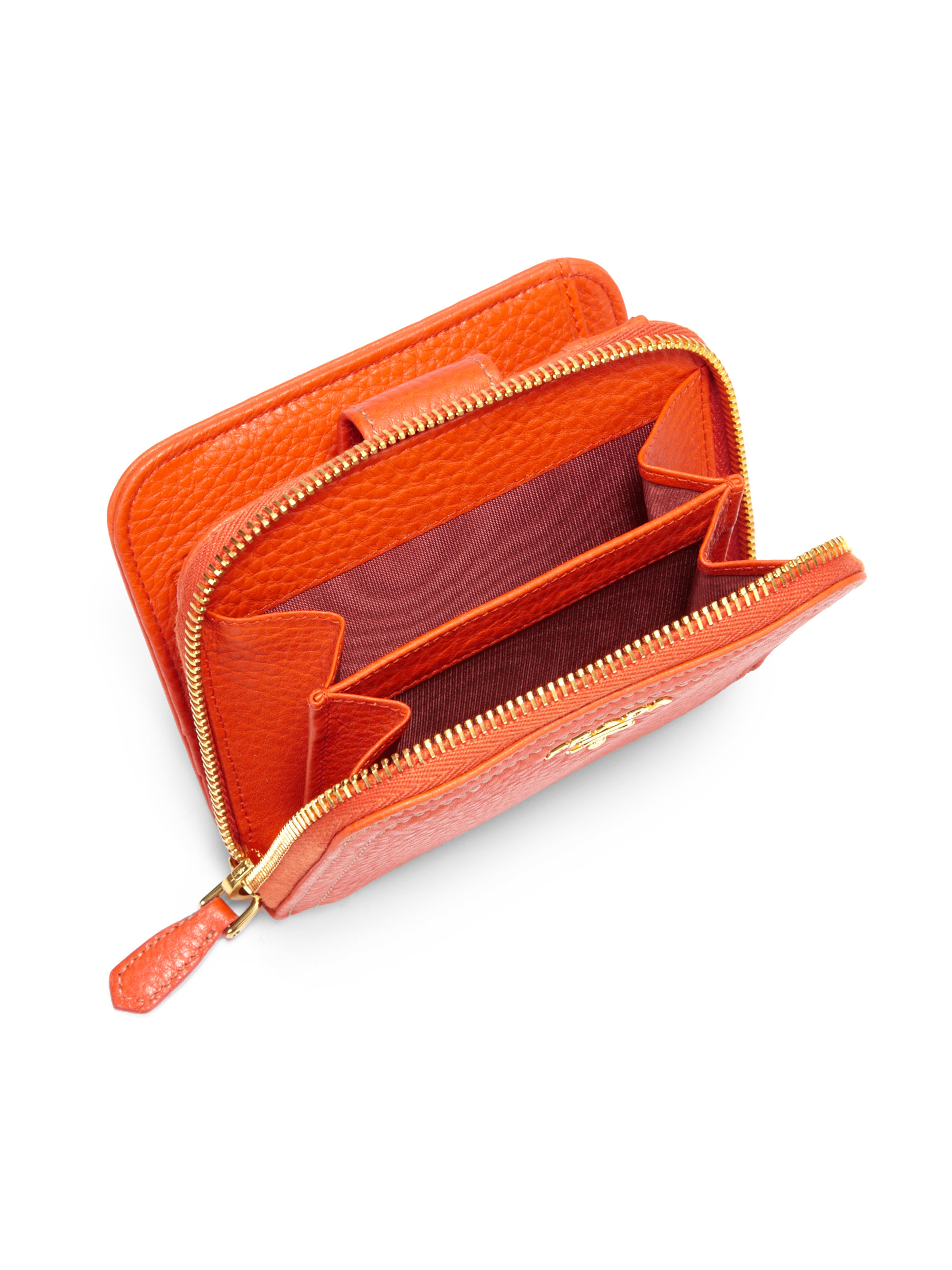 Prada Daino Small Zip Around Leather Wallet in Orange (PAPAYA) | Lyst  