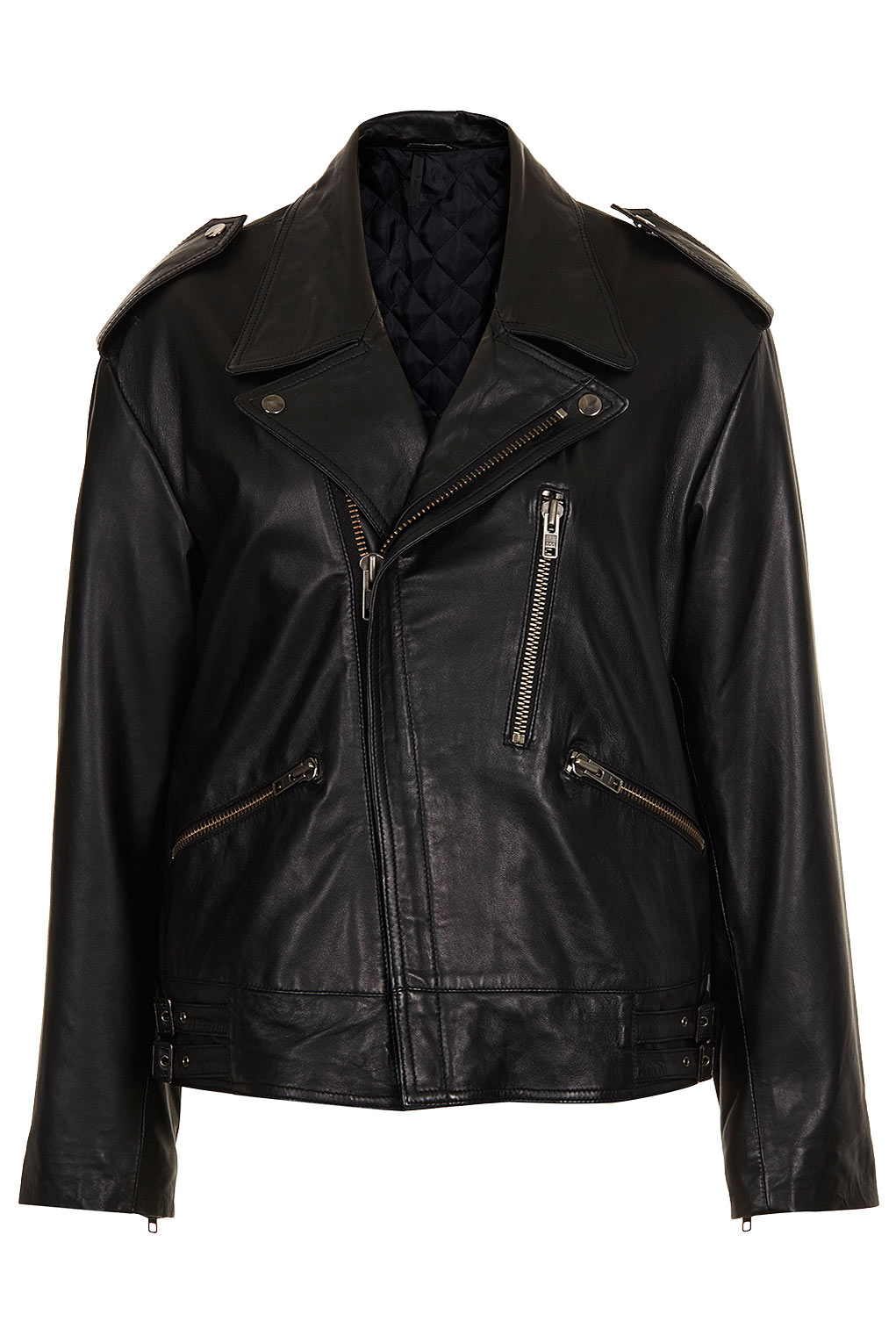 Topshop Leather Biker Jacket in Black | Lyst