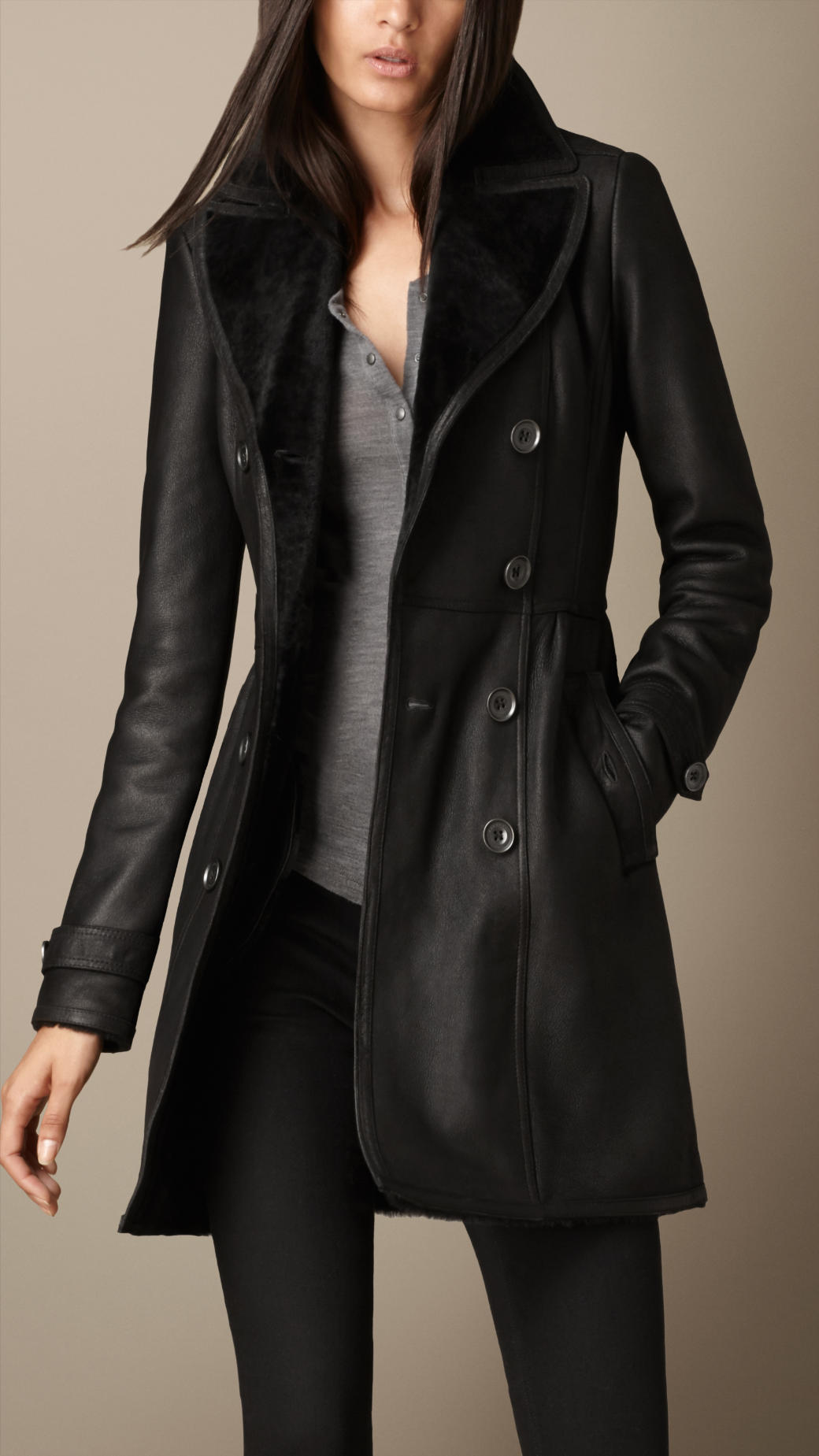 Lyst - Burberry Heritage Shearling Coat in Black