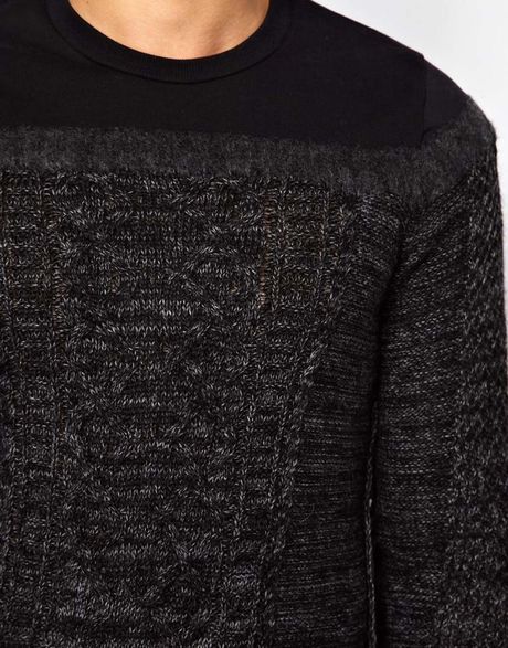Diesel Crew Knit Kboote Cable Sweat Mix in Black for Men | Lyst