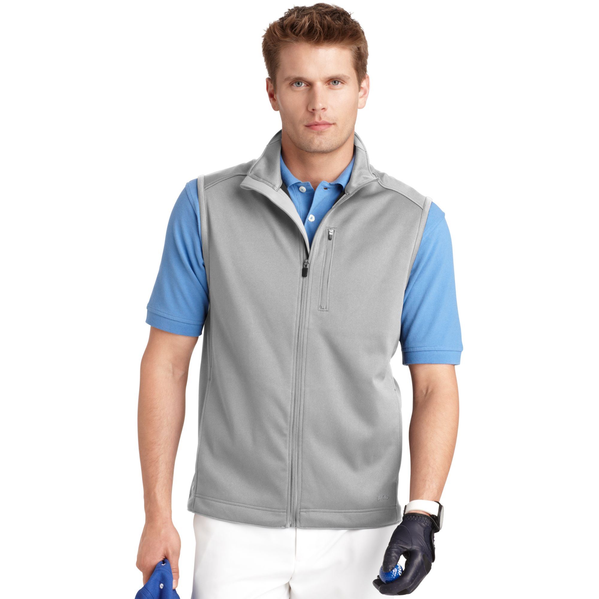 Lyst - Izod Izod Golf Vest Zipfront Interlock Performance Vest in Gray ...