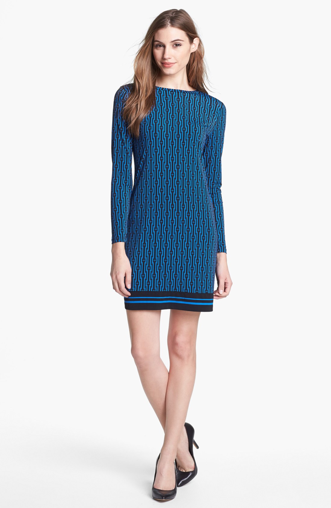 Michael michael kors Border Print Shift Dress in Blue | Lyst