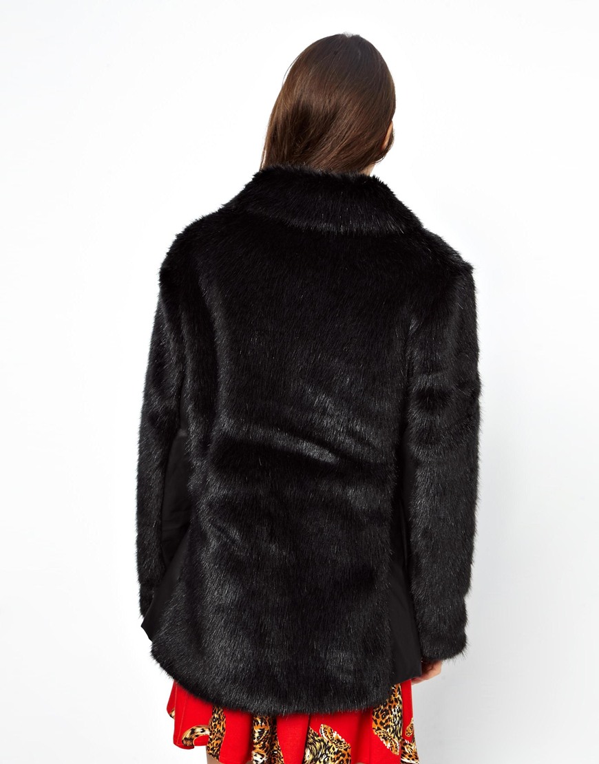 Minkpink Colour Block Coat In Faux Fur White Lyst Gallery