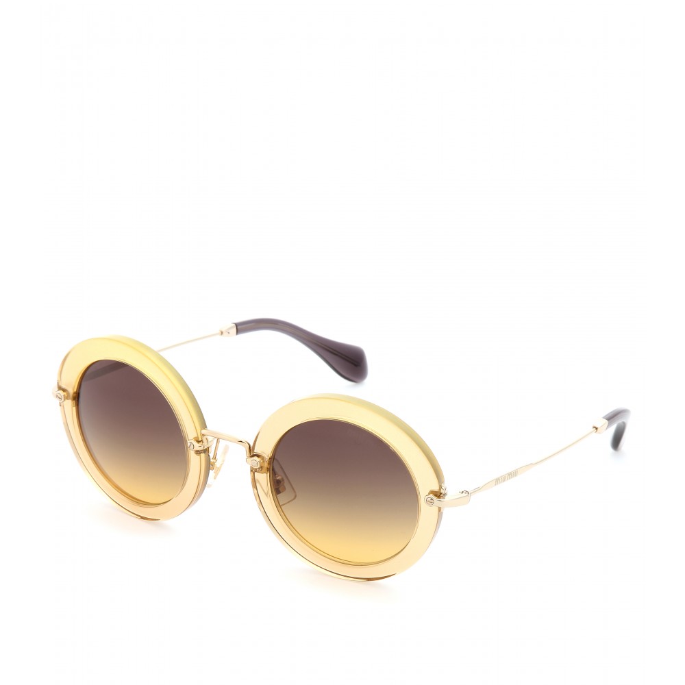 Miu miu Round-Frame Sunglasses in Yellow (pastel yellow) | Lyst