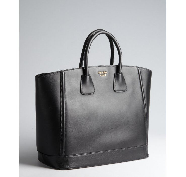 Prada Black Leather Logo Top Handle Bag in Black | Lyst  