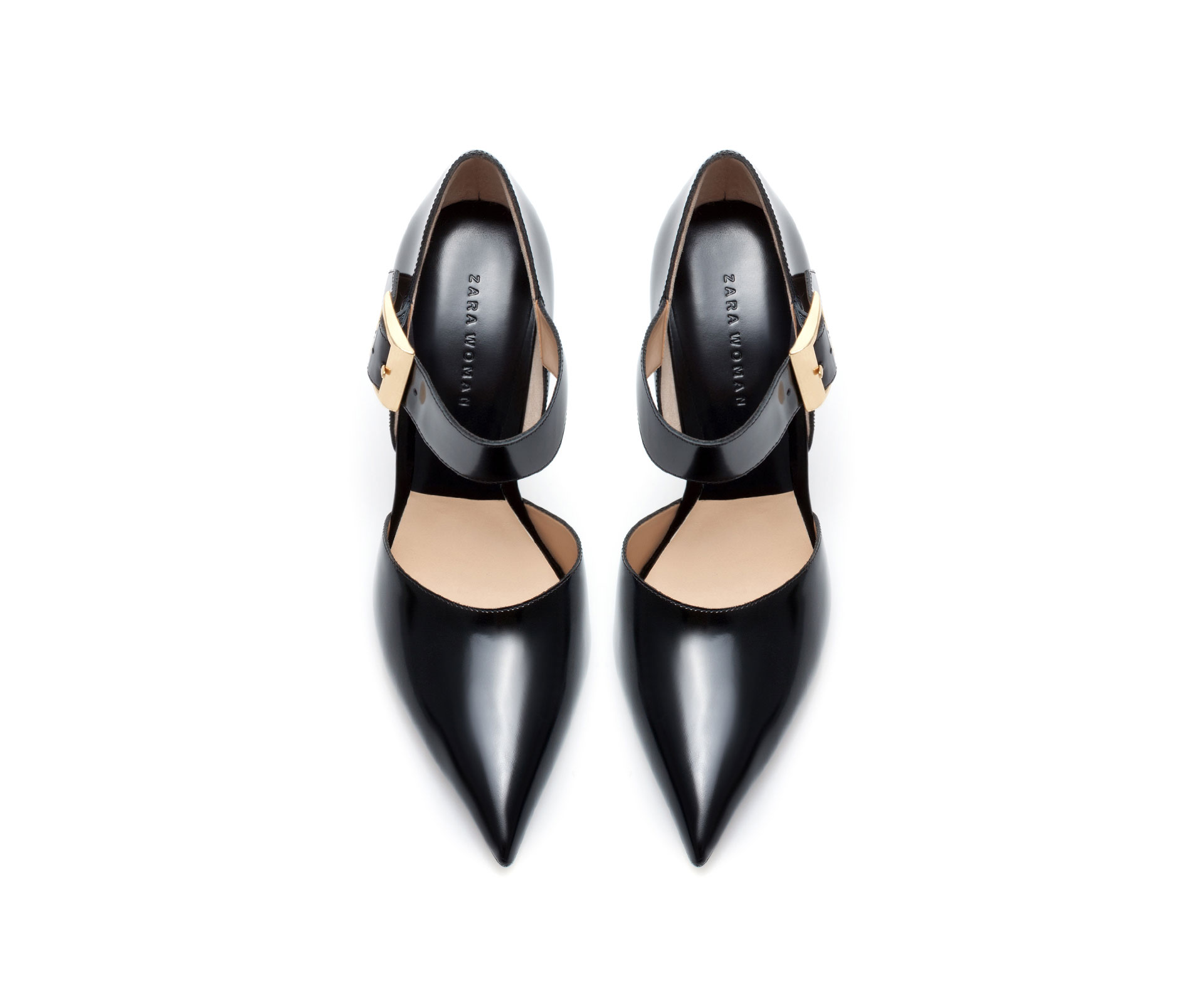 Zara Leather Pointed Court Shoe with Buckle in Black | Lyst