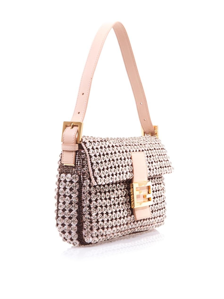 Fendi Crystal Embellished Baguette Bag in Pink (Metallic) - Lyst