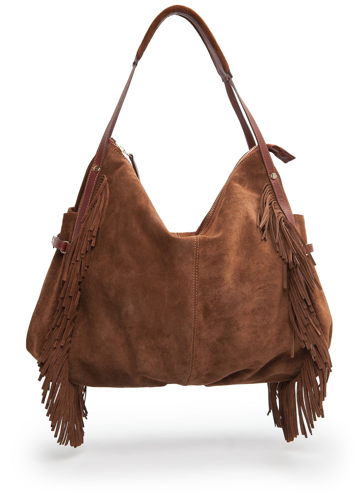 Lyst Mango Fringed Suede Hobo Bag In Brown Gallery
