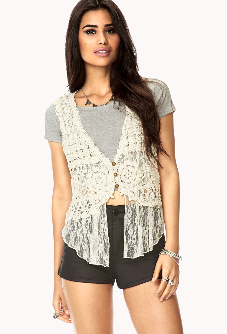 Lyst - Forever 21 Layered Crochet Lace Vest in Natural