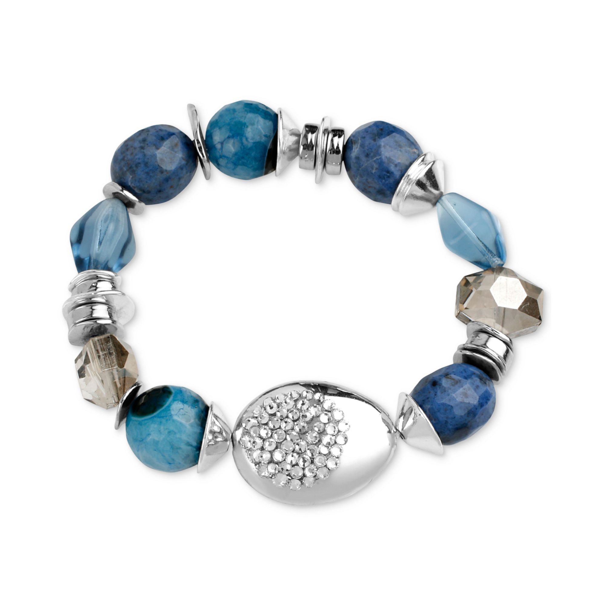Robert Lee Morris Silver Tone Semi Precious Blue Stone Stretch Bracelet ...