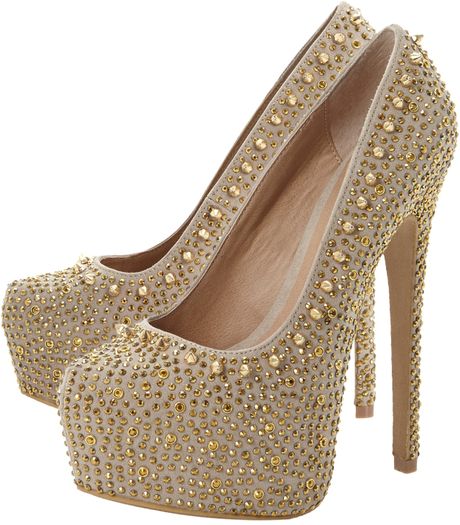 Steve Madden Dipsie Rhinestone and Stud Platform Court Shoes in Gold | Lyst