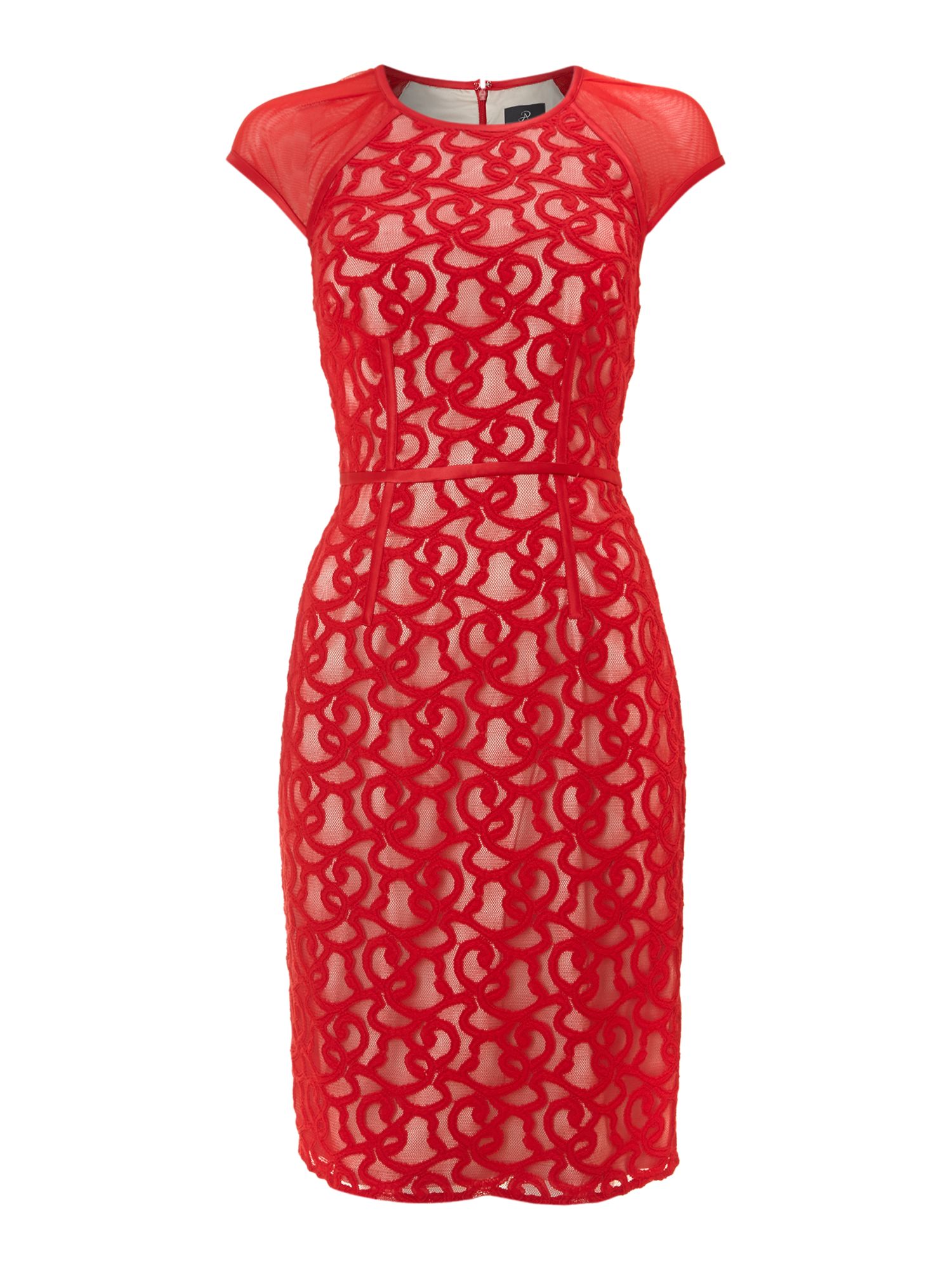 Adrianna Papell Tonal Piped Lace Dress in Red | Lyst