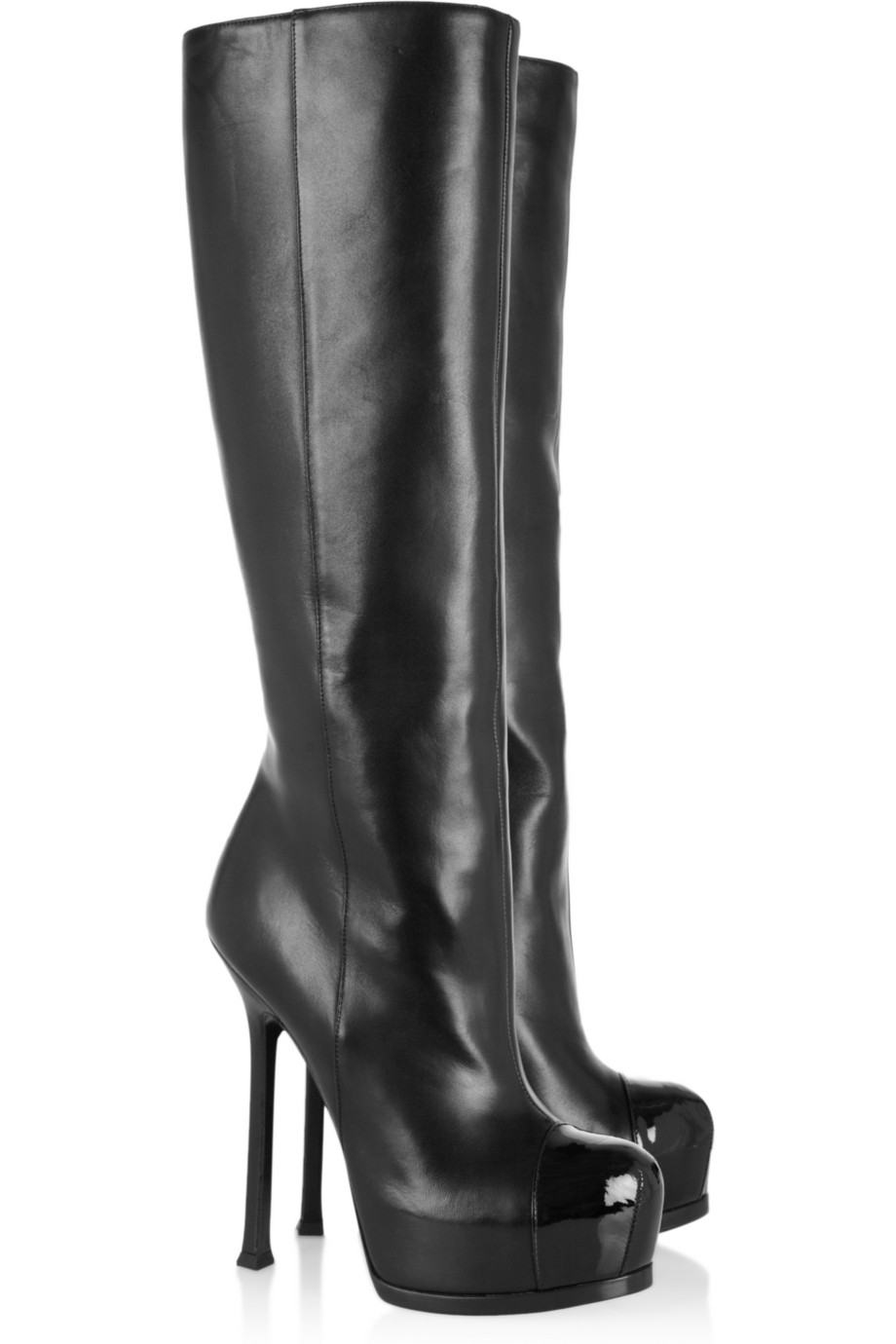 Lyst Saint Laurent Tribtoo Leather And Patent Knee Boots In Black 