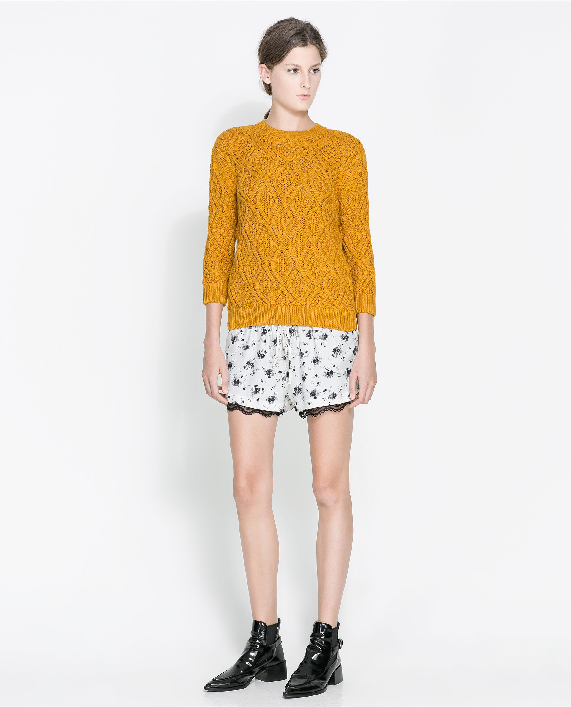Zara Cable Knit Sweater in Yellow Lyst