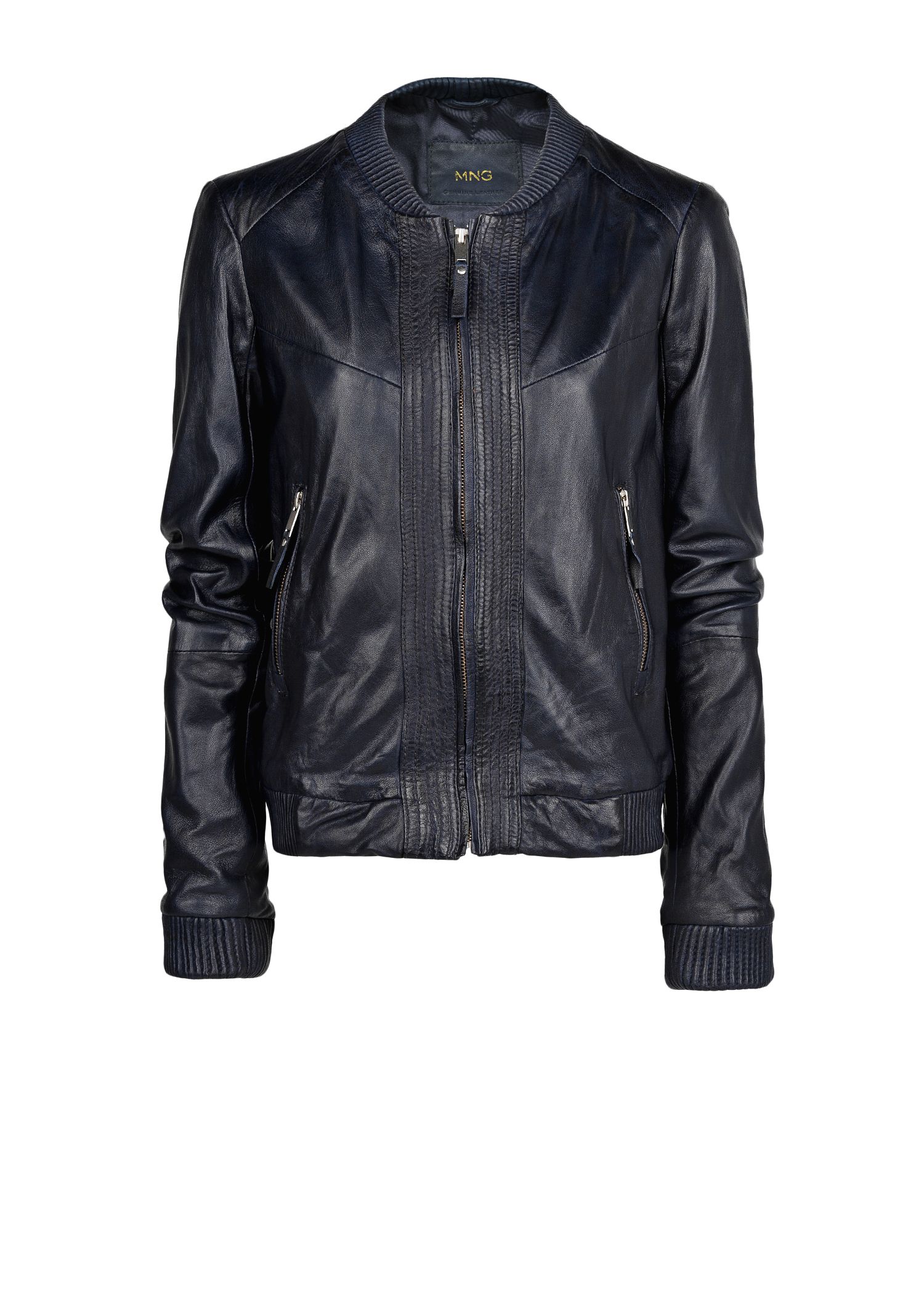 Lyst Mango Leather Jacket Er In Blue Gallery