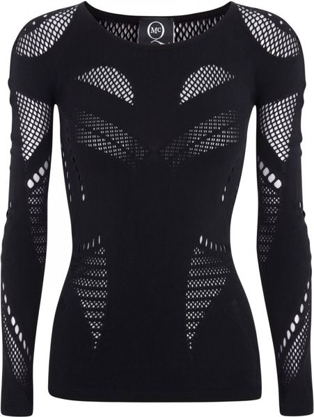 Mcq By Alexander Mcqueen Mesh Panelled Stretch Jersey Top in Black - Lyst