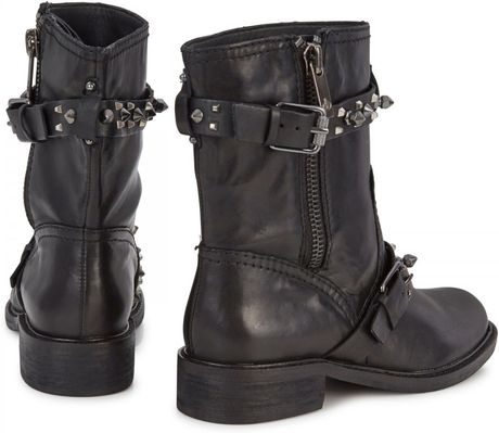 Sam Edelman Studded Leather Biker Boots in Black | Lyst