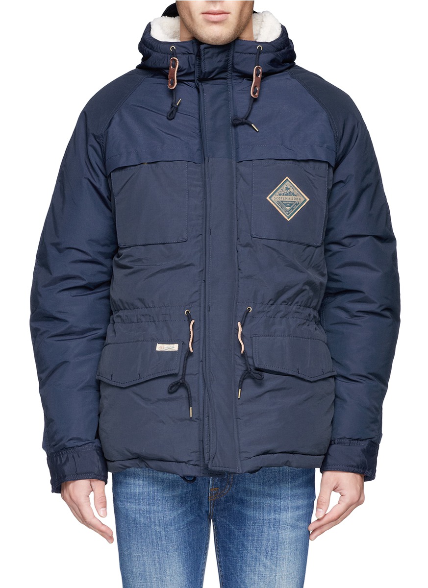 Scotch & Soda Quilted Fleece-lined Parka in Blue for Men (Blue and ...