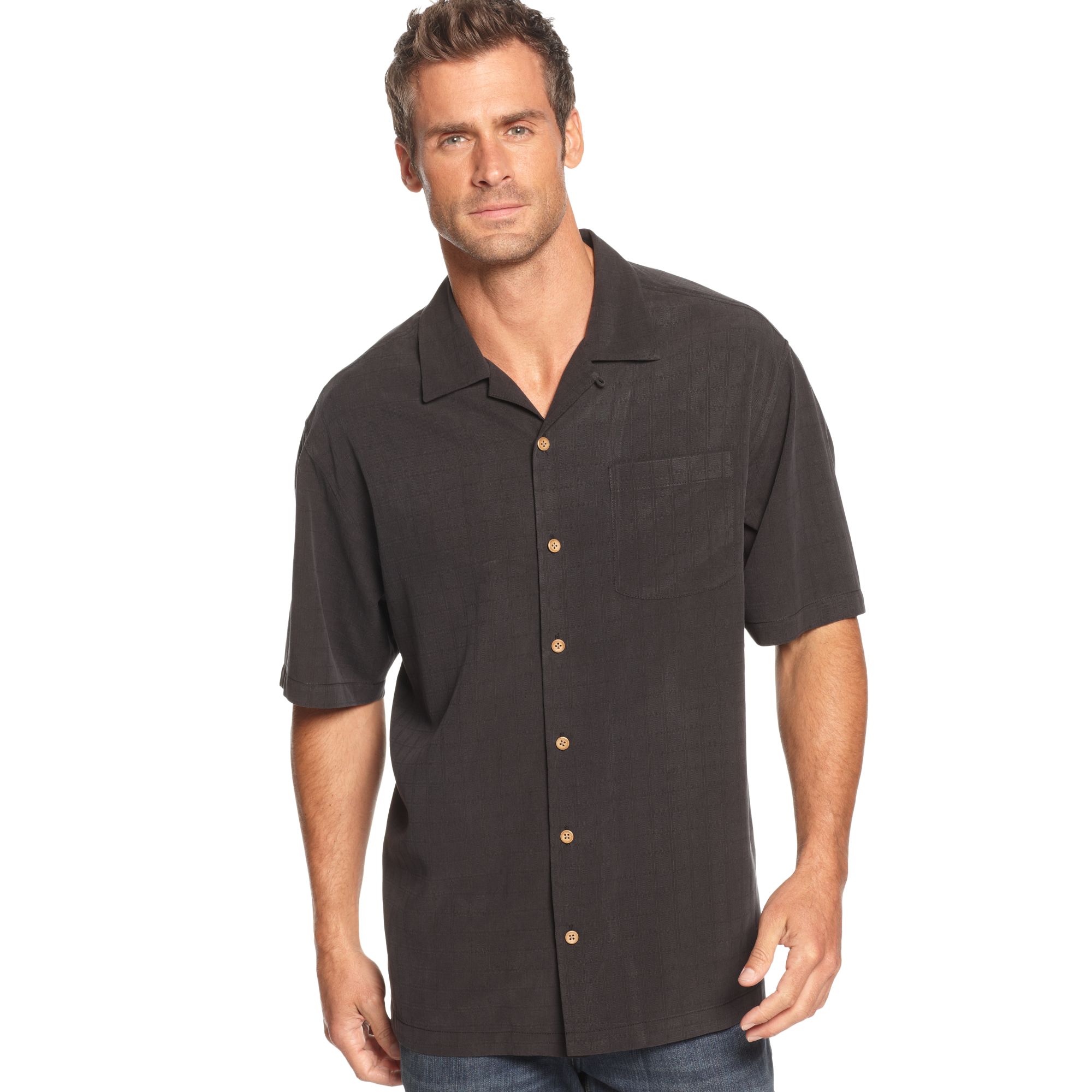 Tommy bahama Short Sleeve Operation Olive Drop Shirt in Black for Men ...