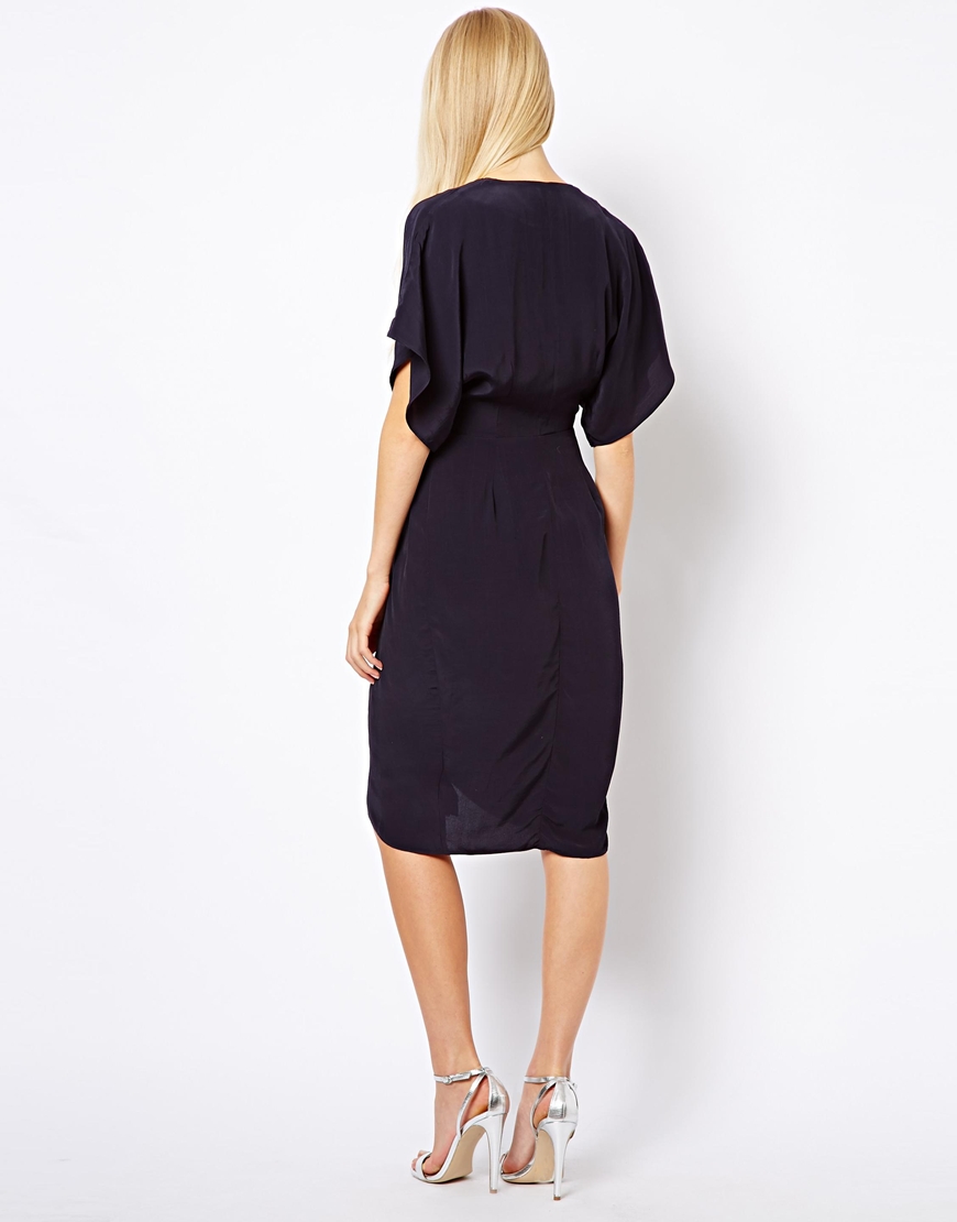 Lyst Asos Clean Midi Dress With Kimono Sleeve In Blue