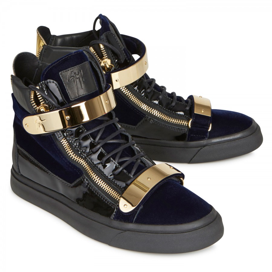 Giuseppe Zanotti Zip Embellished Velvet Hitop Trainers in Blue for Men ...